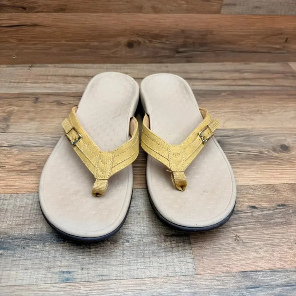 Vionic Womens size 8 Thong Sandals Yellow Strap Arch Support Orthotic Flip Flops